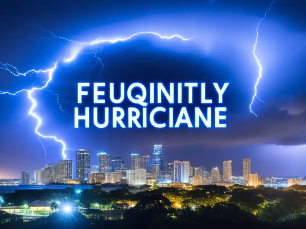 Hurricanes: A mystifying force of nature depicted as a silhouette against a city skyline, with an electric blue halo and lightning bolts overhead