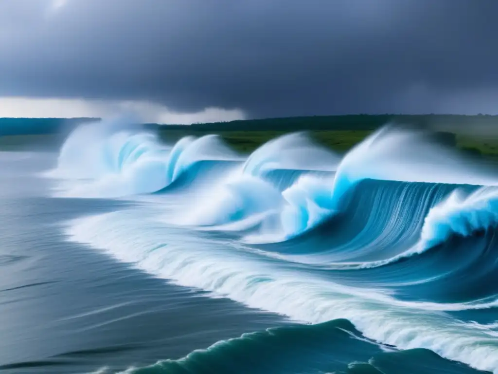 In the heart of the hurricane, collapsible water dams stand tall, a defense against nature's wrath