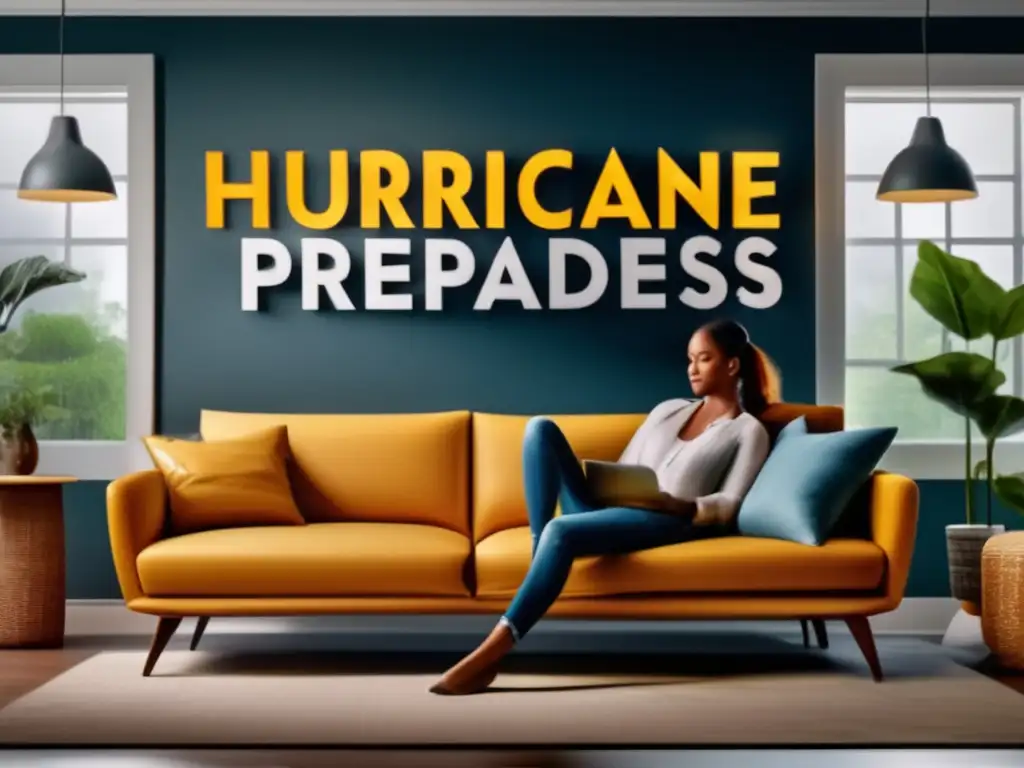 Ready for Nature's wrath? This living room headers app prompts relevant text, 'Hurricane Preparedness', 'Indoor Safety', and 'Hunkering Down at Home', to prepare for disasters