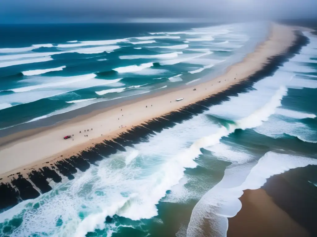 A devastating aerial shot of a hurricane-ravaged shoreline after the storm