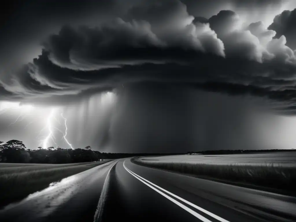 The Pioneers Of Hurricane Research And Tracking! A view of swirling winds and heavy rain in black and white as people flee from a powerful storm