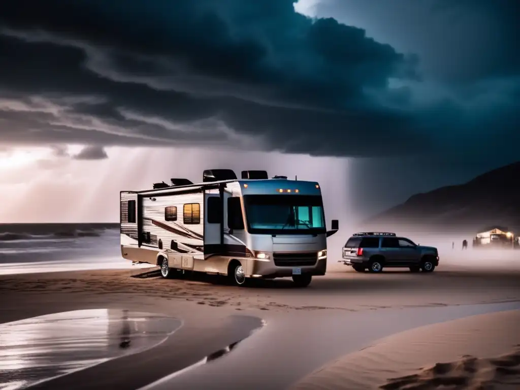 A harrowing addition to the group's wild camping trip, this cinematic style image depicts the powerful fury of the hurricane