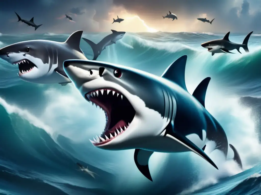 Sharknado 4 unleashes its fury on the ocean, rainbolts sparkle in the deep blue water as the sharks thrash in chaos