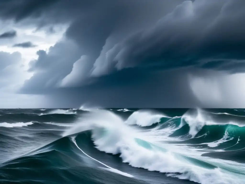 Hurricane footage: A breath-taking shot of a hurricane's towering, menacing clouds and powerful storm winds, as seen from a wide angle