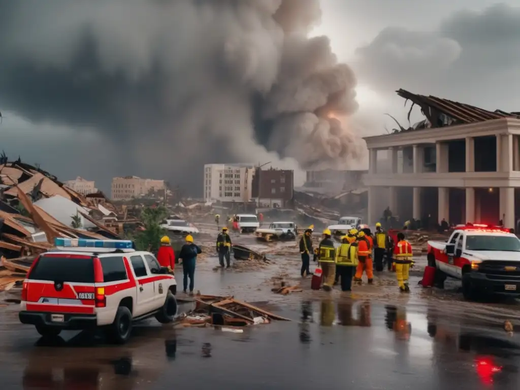 Dash-A wide shot of a devastated hurricanestricken city, where compassion and determination are front and center