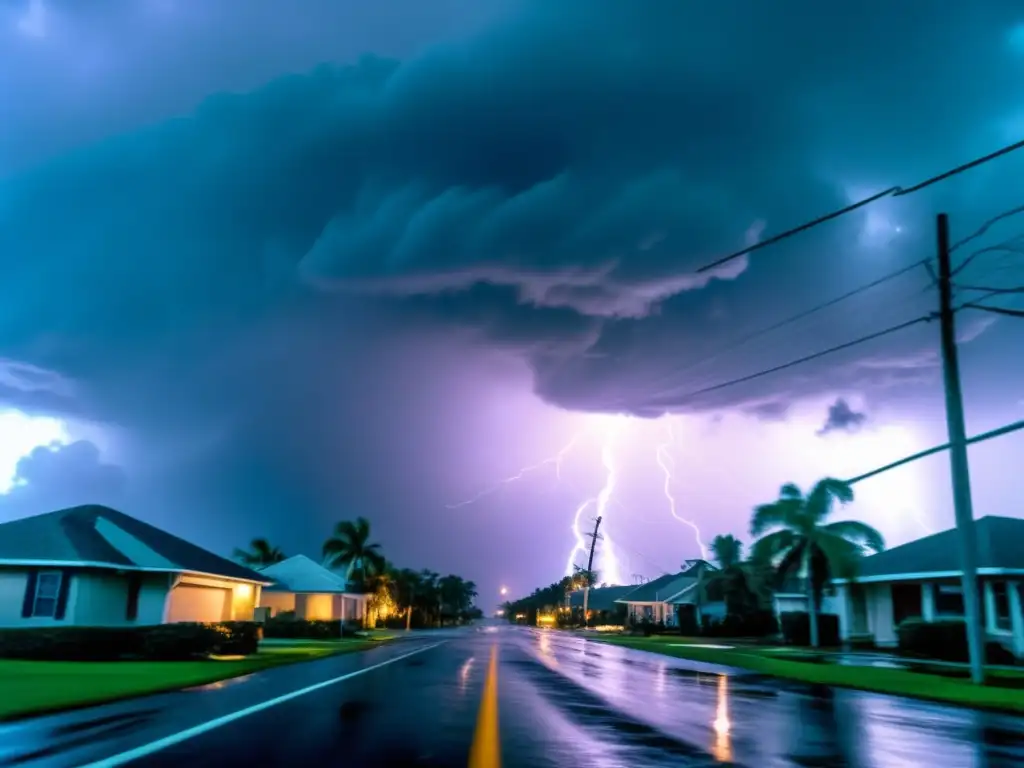 Hurricane Andrew wreaks havoc in slow motion, with torrential winds tearing apart buildings, trees, and power lines