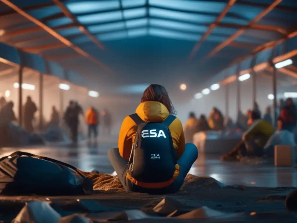 Dash - Person with ESA calm amidst hurricane chaos, alert ESA protects, creating a sense of peace in the storm