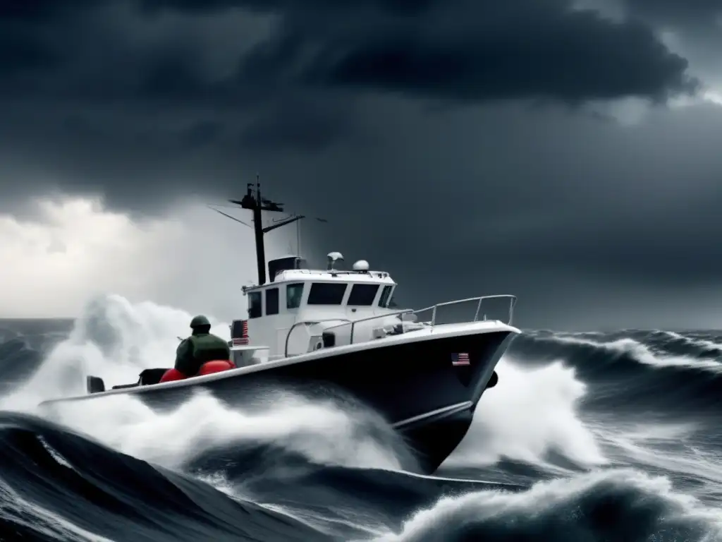 In the midst of a hurricane, a swift boat battles treacherous waters