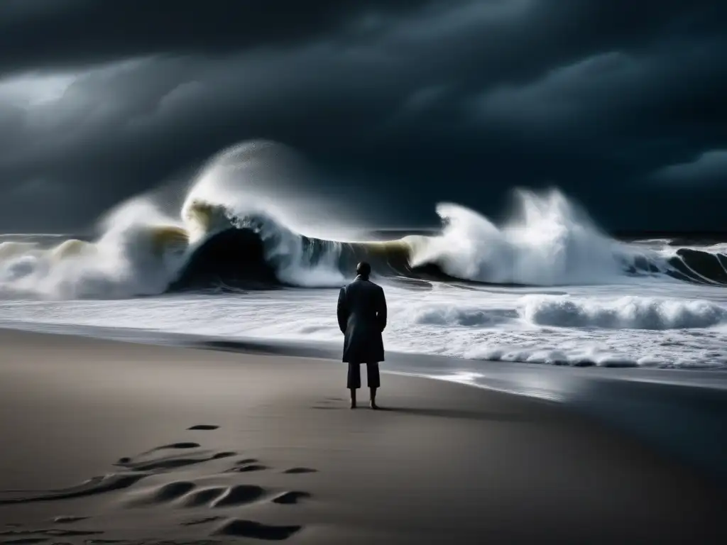 A somber shore: Hurricane waves crash against the deserted beach, leaving a trail of emptiness and despair behind