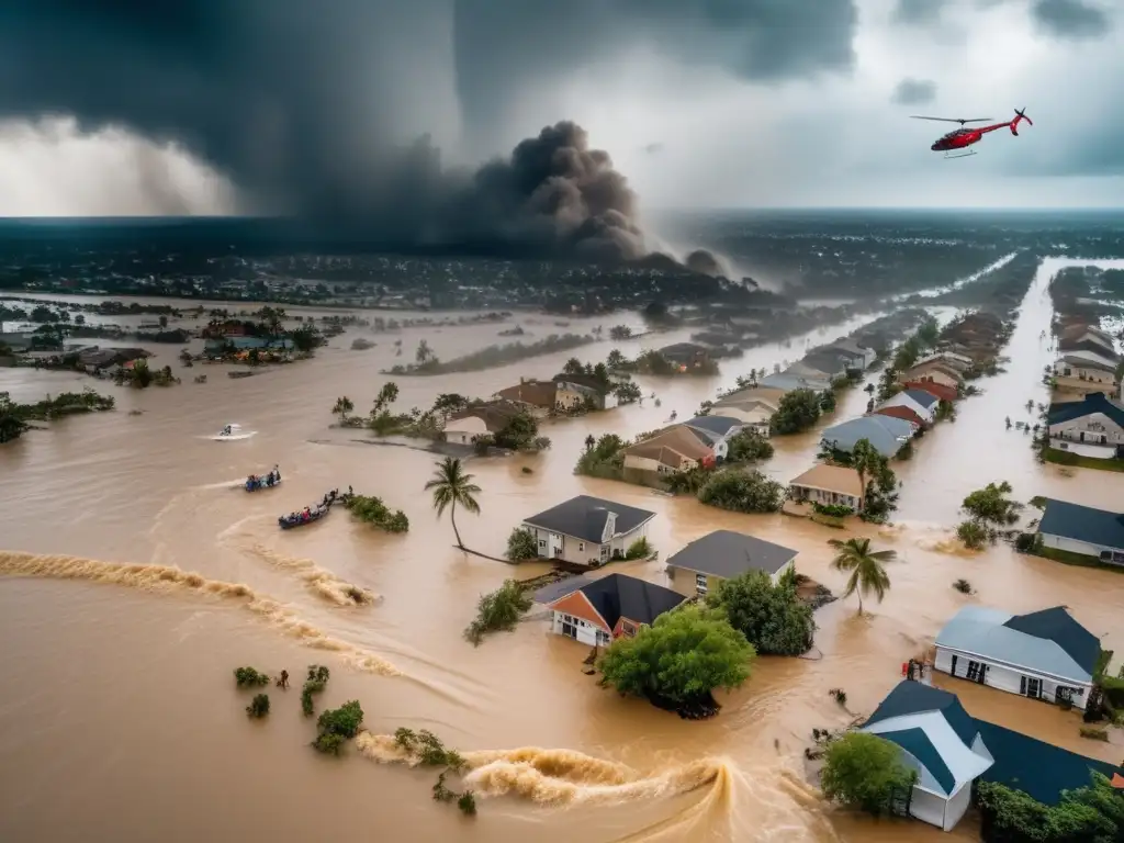 A hurricane devastates a city, leaving behind flooded streets and collapsed buildings