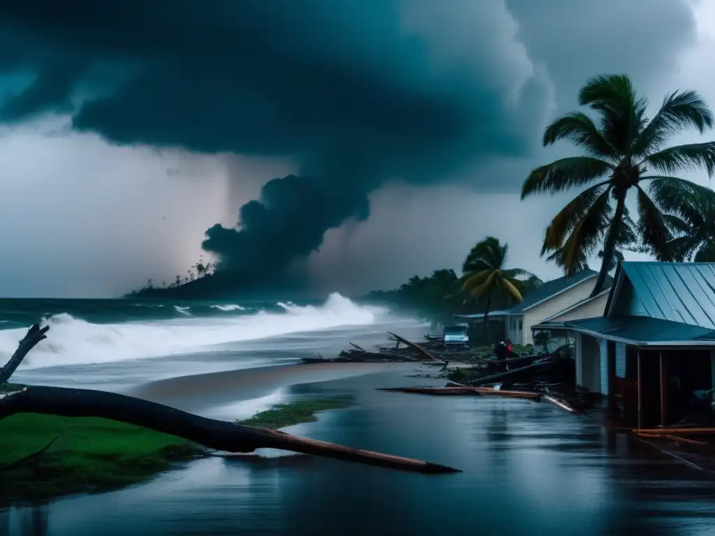 Hurricane scene: destruction, chaos, devastation in a coastal community