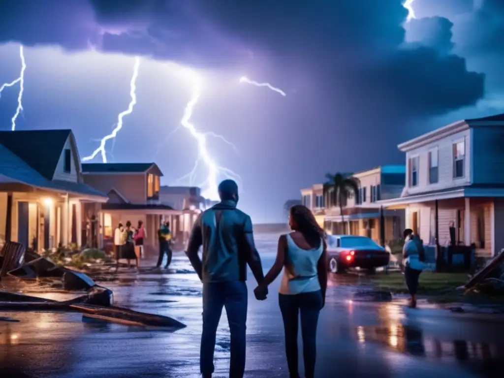 A devastating hurricane ravages a coastal town, leaving a trail of destruction and despair in its wake