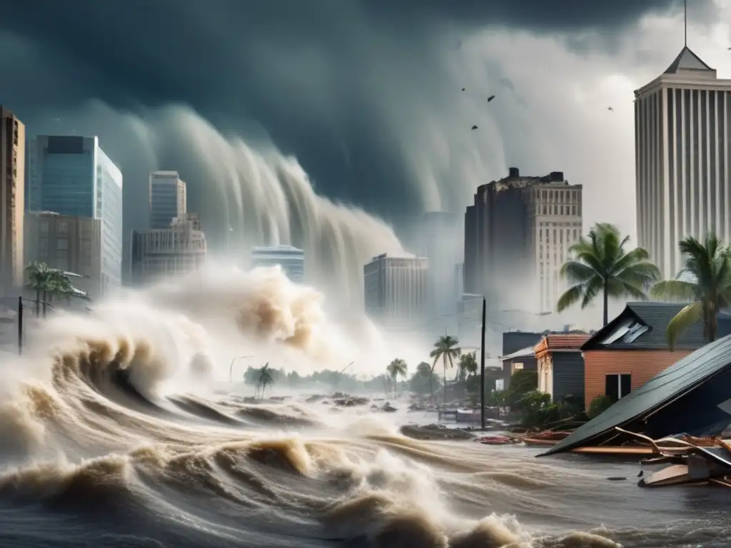 Hurricane wreaks havoc in the city, showing the despair and fear of the people seeking refuge from the devastating storm