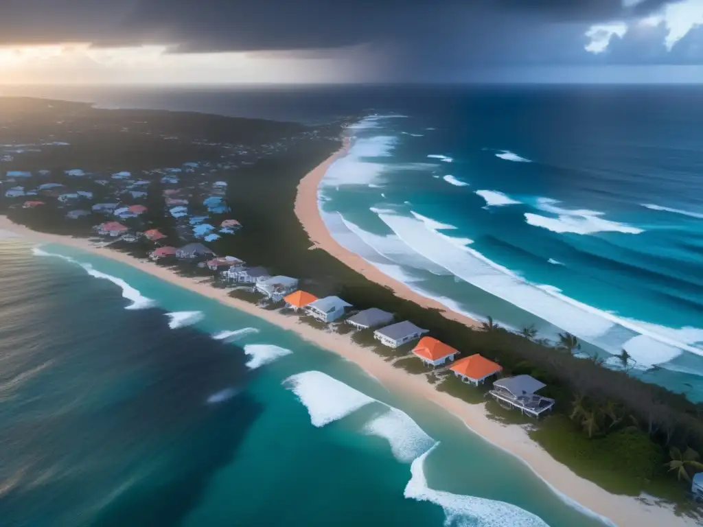 Amidst ruins: An aerial view of battered Caribbean coastline reveals homes and buildings decimated by a hurricane's wrath