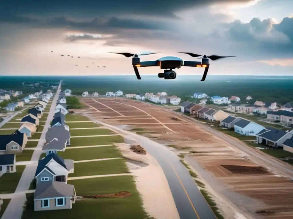 A drone captures the devastation left behind in a deserted town after a hurricane