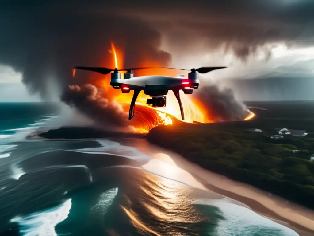 A quadcopter soaring high above the raging hurricane captures high-resolution video, battling against nature's might