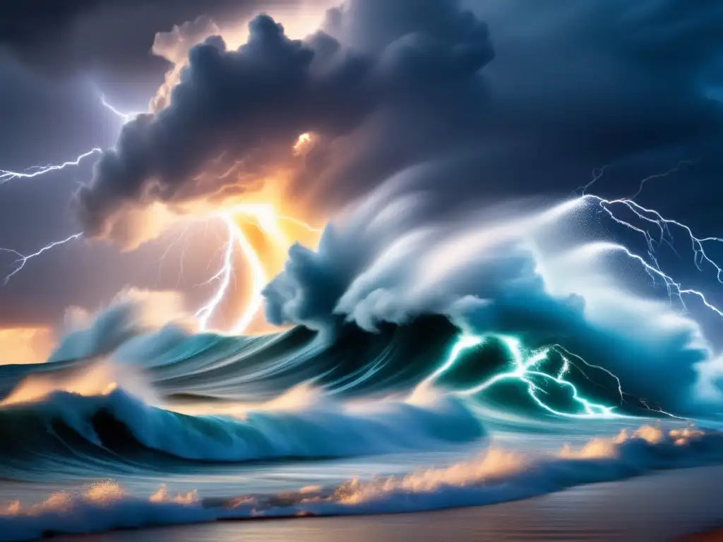 A colorful and tense portrait of a hurricane harnessing energy from the warm ocean through evaporation and condensation