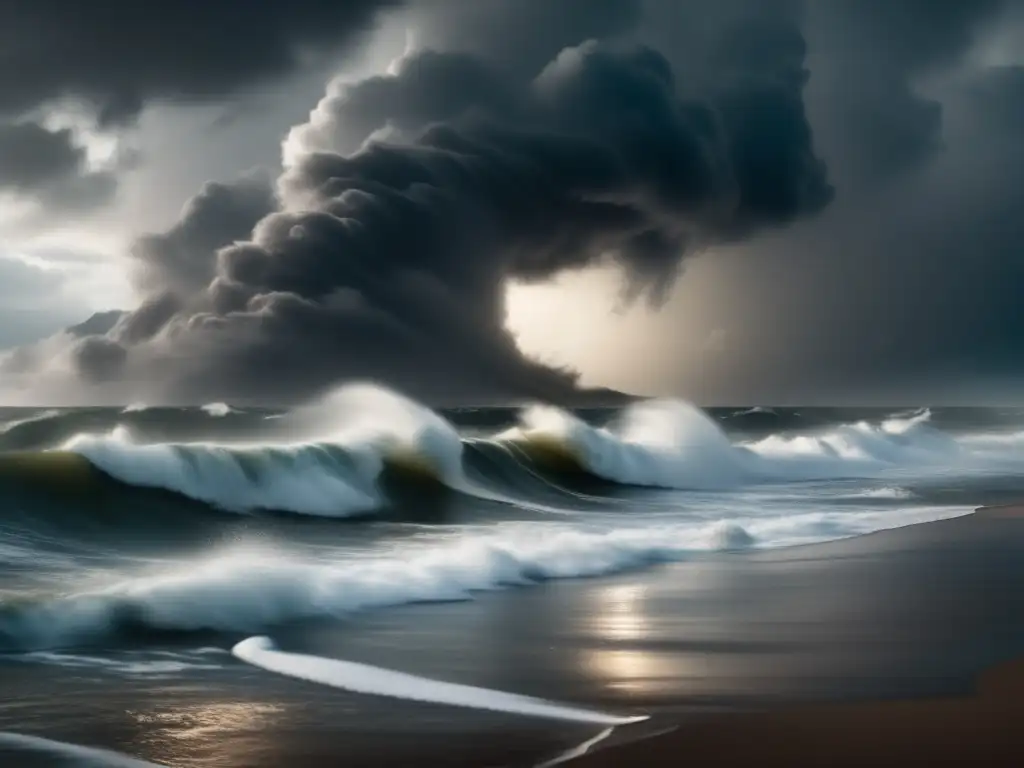 The storm's rage consumes the horizon, a vengeful mistress of nature, her fury unleashed upon the world below