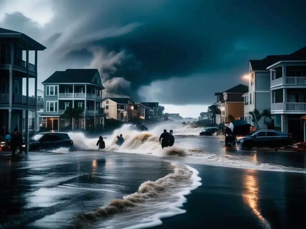 A heart-wrenching view of a coastal city ravaged by a hurricane