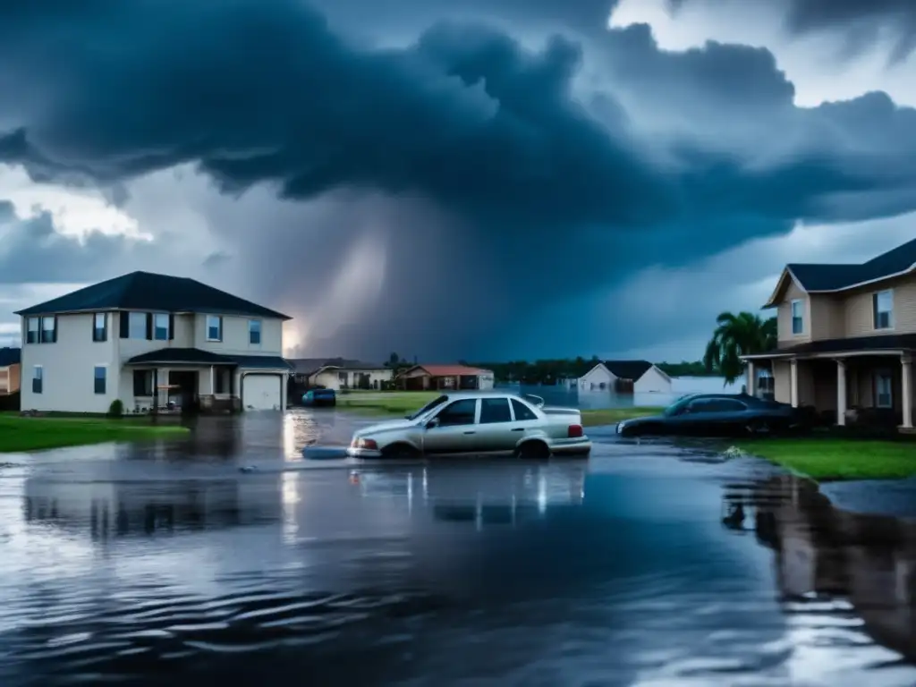 The aftermath of a devastating hurricane, leaving homes in ruins and the streets flooded