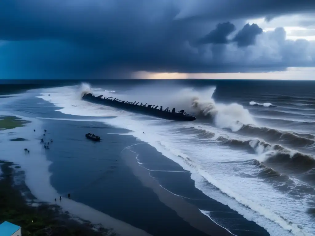 A breathtaking aerial shot of Hurricane Florence's destructive power, with people clinging to survival in turmoil