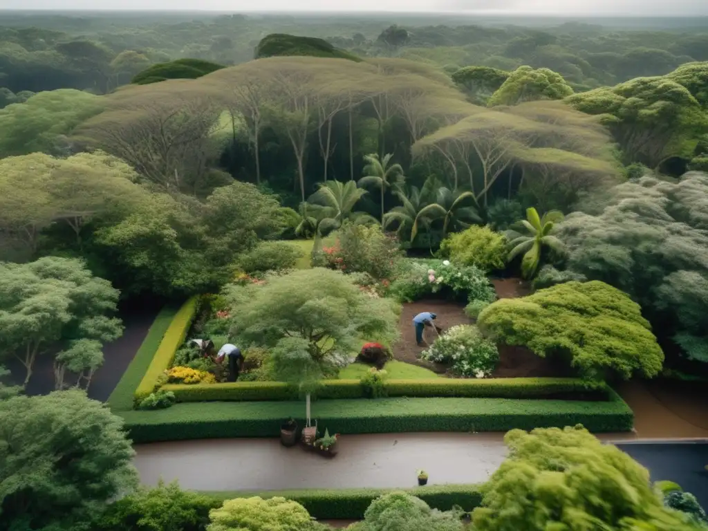 The aftermath of a hurricane ravaged the garden, but resilient gardeners remain dedicated to rebuild and restore its beauty