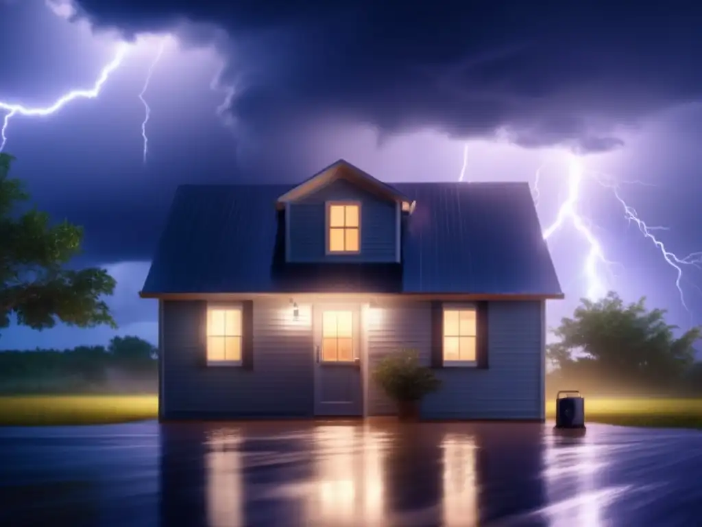 The backup generator illuminates the flooded house, keeping essential appliances running and a mother and child safe during a hurricane