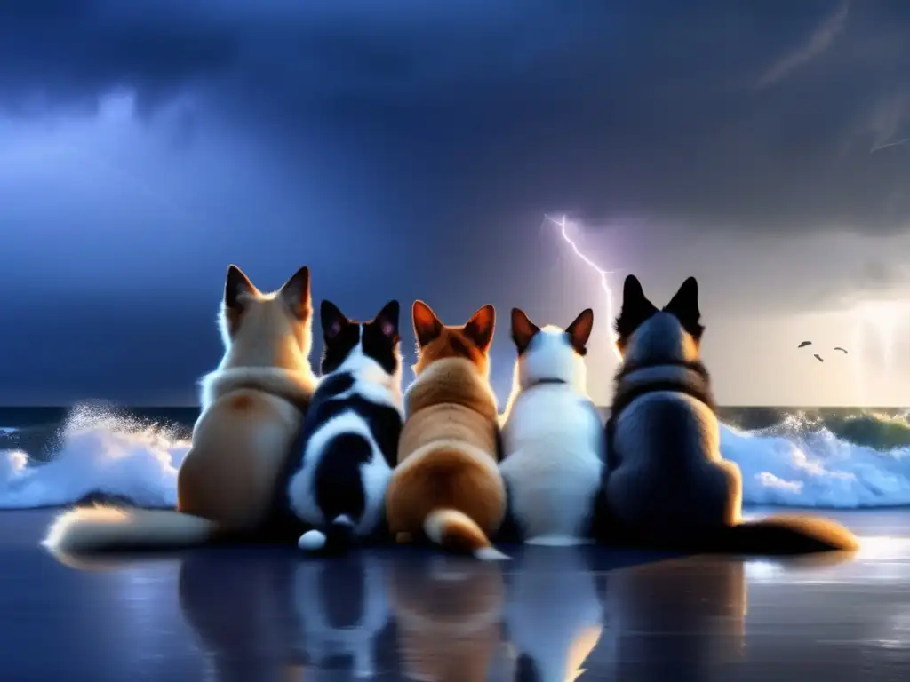 In the eye of the storm, a furry family hugs tightly, their furry companions content and comforted by their protective arms