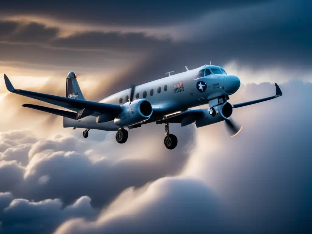 A powerful Hurricane Hunter aircraft soars above the volatile storm, capturing the essence of the raging hurricane below