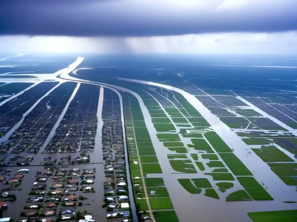 Devastation reigns in New Orleans during Hurricane Katrina, with flooded homes, destroyed buildings, and displaced people