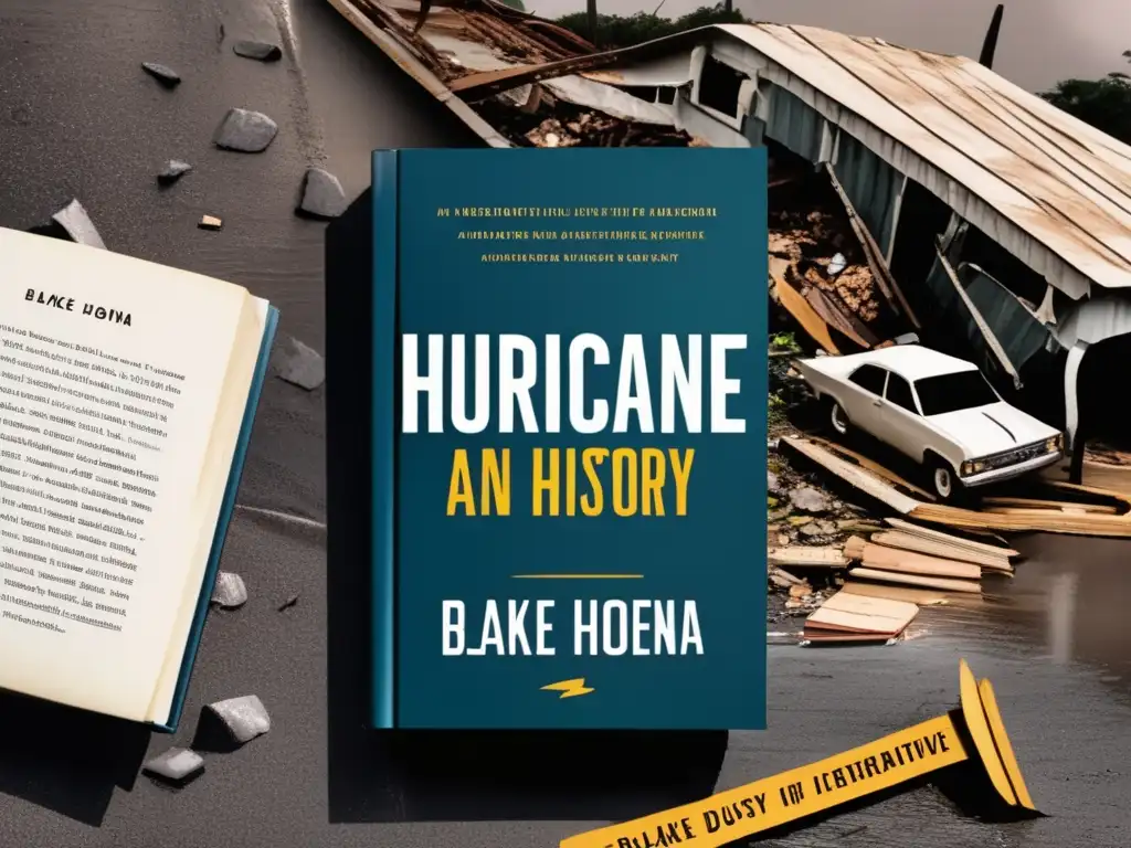 Amidst the wreckage of Hurricane Katrina, a worn book stands tall against the tempestuous sky