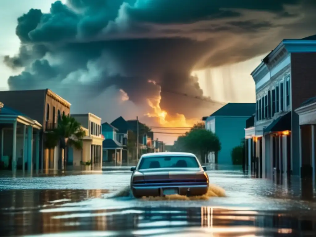 Amidst the devastation caused by Hurricane Katrina, a shot through a flooded window reveals the chaos that ensued