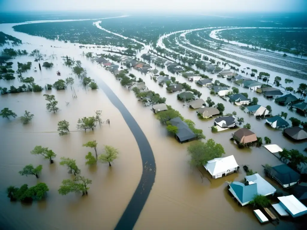 Hurricane Katrina's devastating floodwaters spread through New Orleans, capturing the destruction and chaos of the disaster