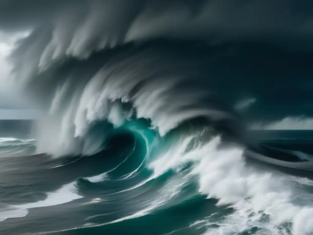 An aerial shot of a hurricane as it makes landfall, capturing the power and intensity of the storm