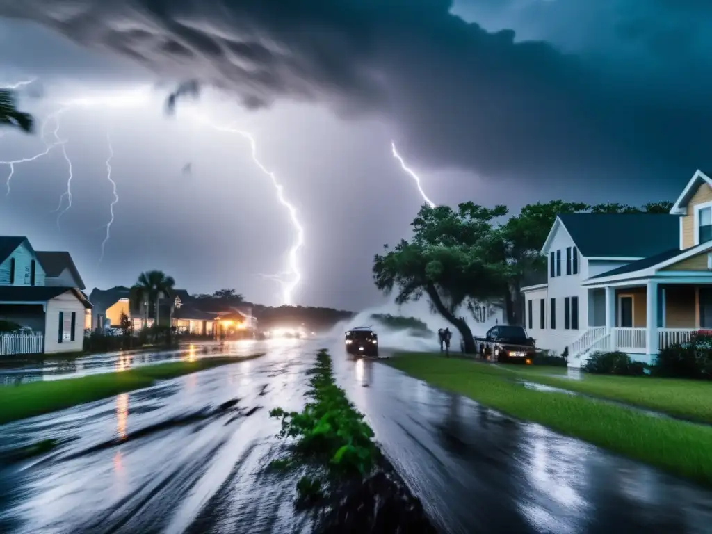 Hurricane makes landfall on small coastal town, unleashing torrential rain, fierce winds, and lightning