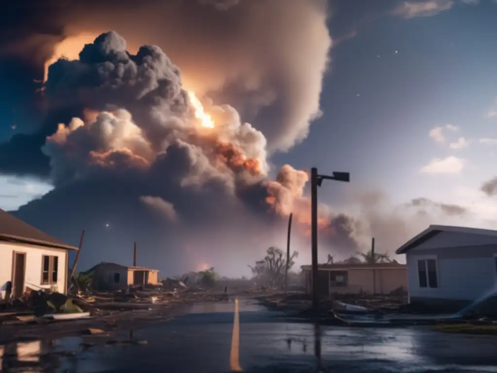 Devastation reigns in the aftermath of Hurricane Moon, as a destroyed building stands tall with debris scattered on the ground