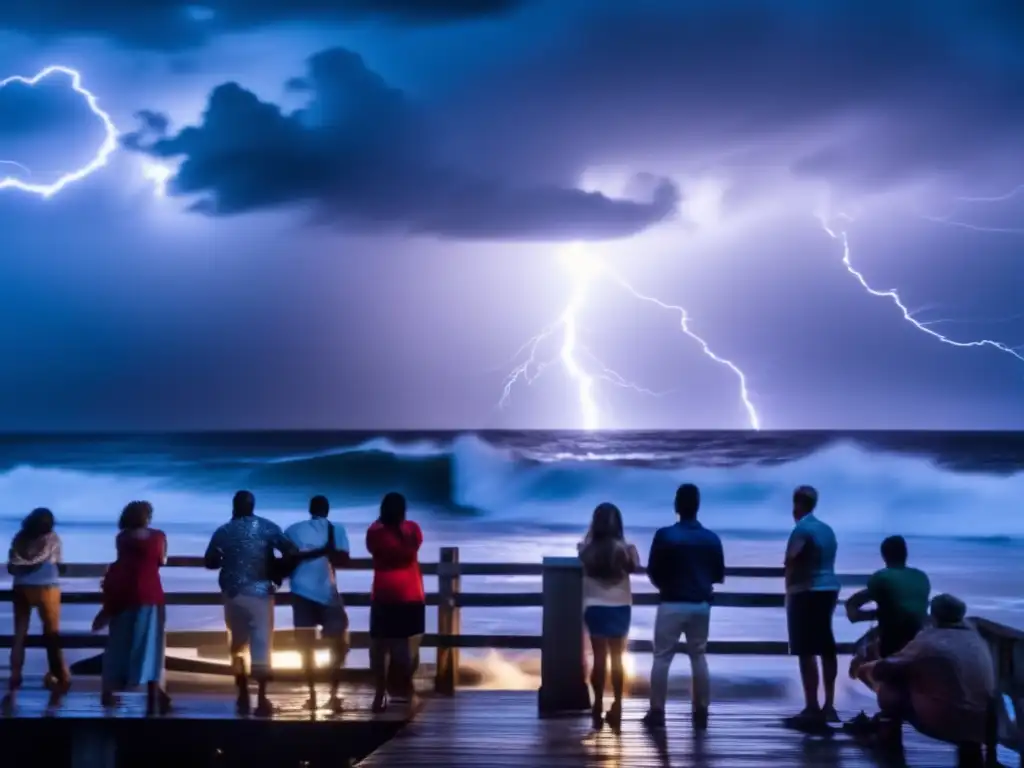 A stormy coastline night, with a hurricane looming in the distance