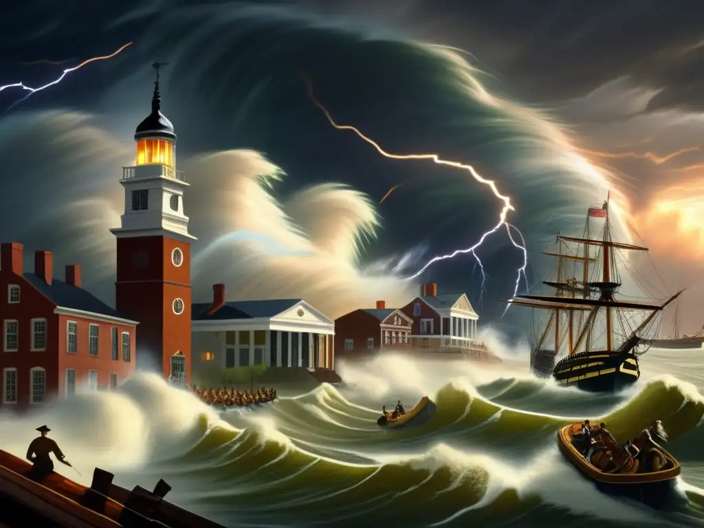 A dramatic, cinematic depiction of the Hurricane of Independence's wrath on America