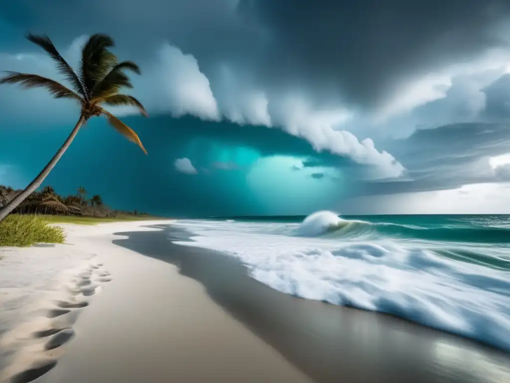 A captivating image of a hurricane's impact on a sandy beach