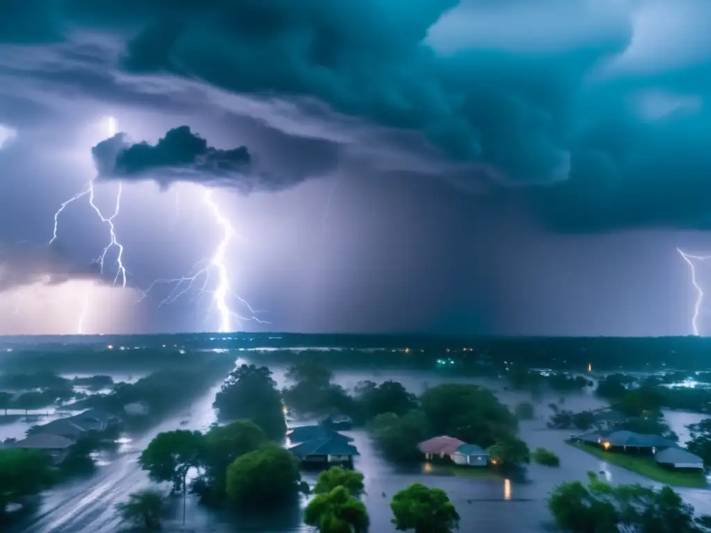 A slow-moving hurricane makes landfall, causing widespread damage with powerful winds and heavy rainfall