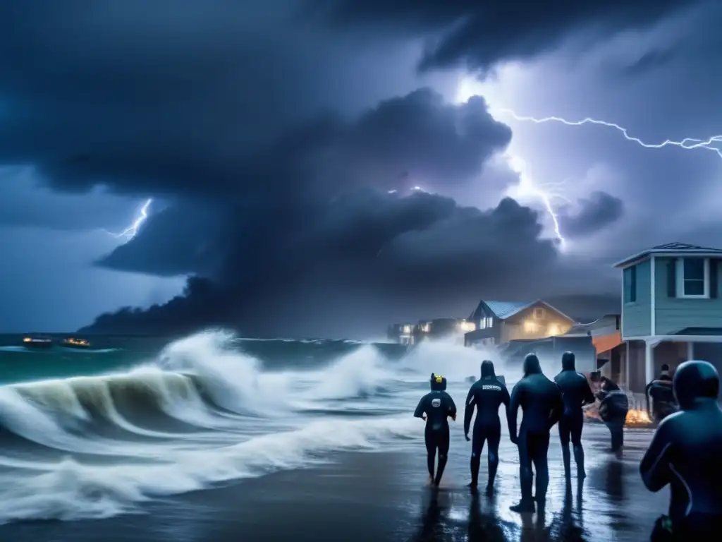 A powerful storm ravages the Florida coast as a figure in a wet suit and snorkeling mask swims away