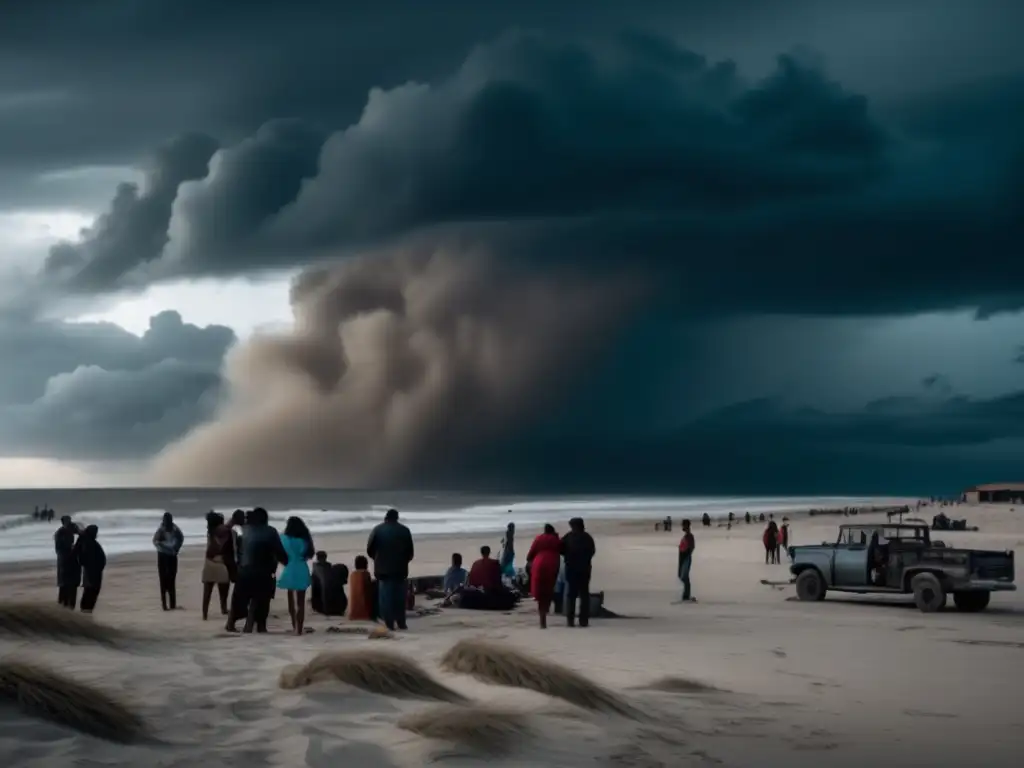 A somber image of a ravaged beach after a devastating hurricane