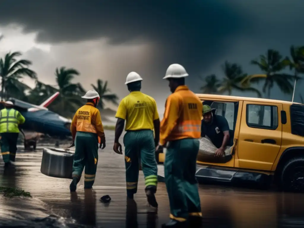 Powerful recovery effort underway after hurricane devastation, where humanity's resilience and determination to overcome the damage is shown