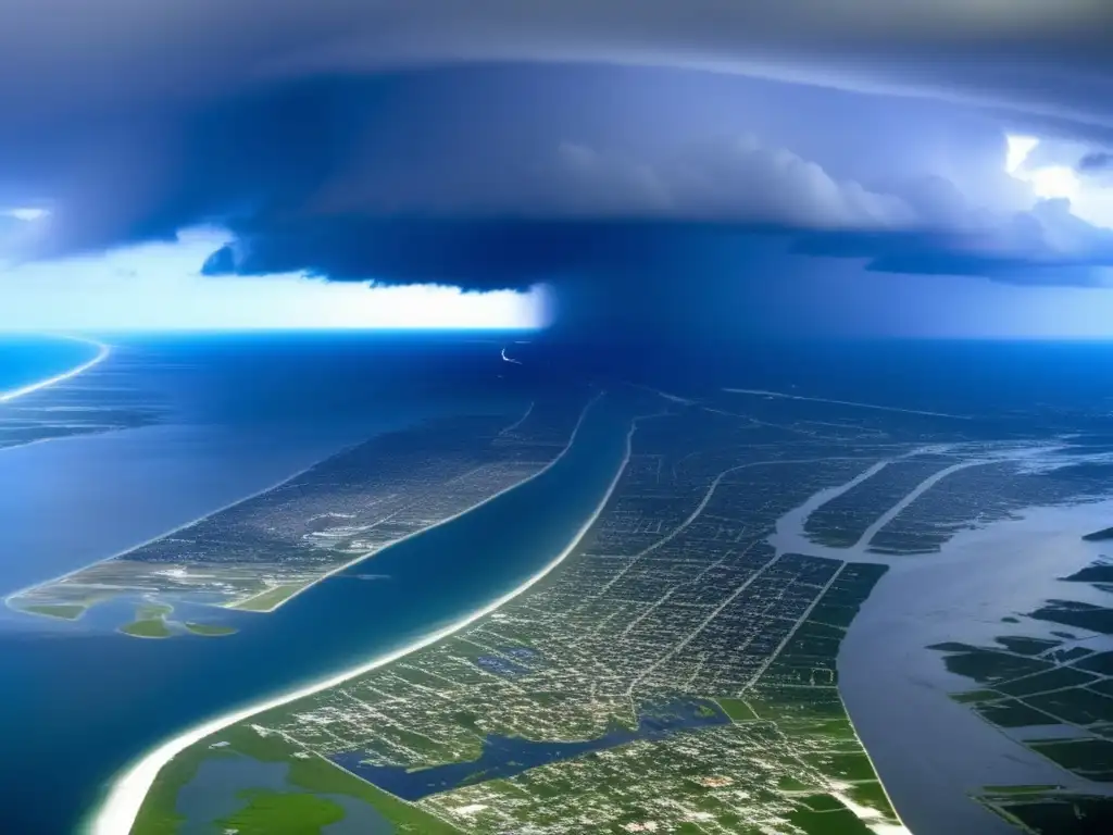 A panoramic aerial shot of the southern United States in 2006, with Coastal havoc from Hurricane Katrina visible in New Orleans and Gulf Shores region