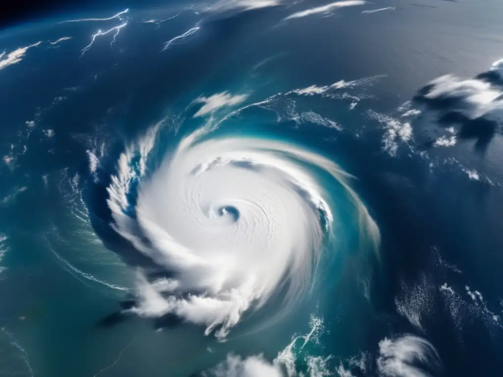 A breathtaking satellite image of Hurricane XYZ, accurate and intense, showcases the storm's power as it rushes across the ocean