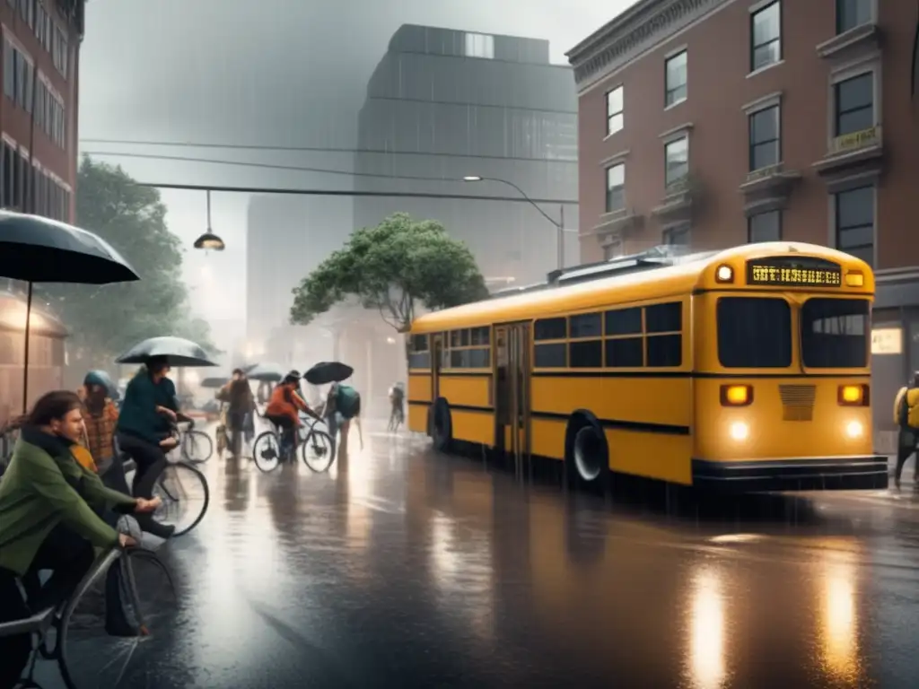 The city street during a hurricane is a chaotic scene, with winds and rain battering buildings and trees