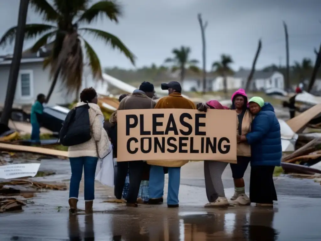 A hurricane wrecks havoc on a small coastal town, leaving survivors in tattered clothes and in desperate need of crisis counseling and assistance