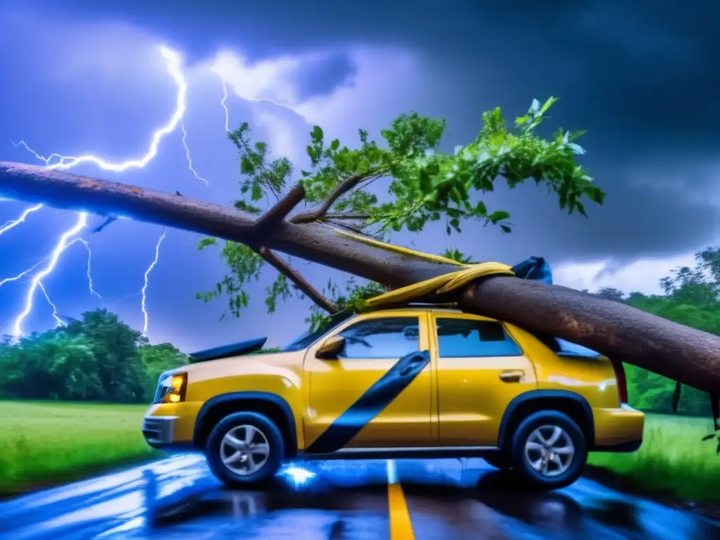 The driver emerges from their vehicle, equipped in protective gear, ready to face the unpredictable storm