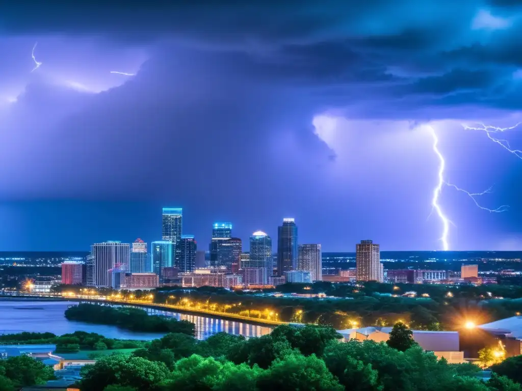 A gripping image of a city skyline under the ominous threat of a hurricane