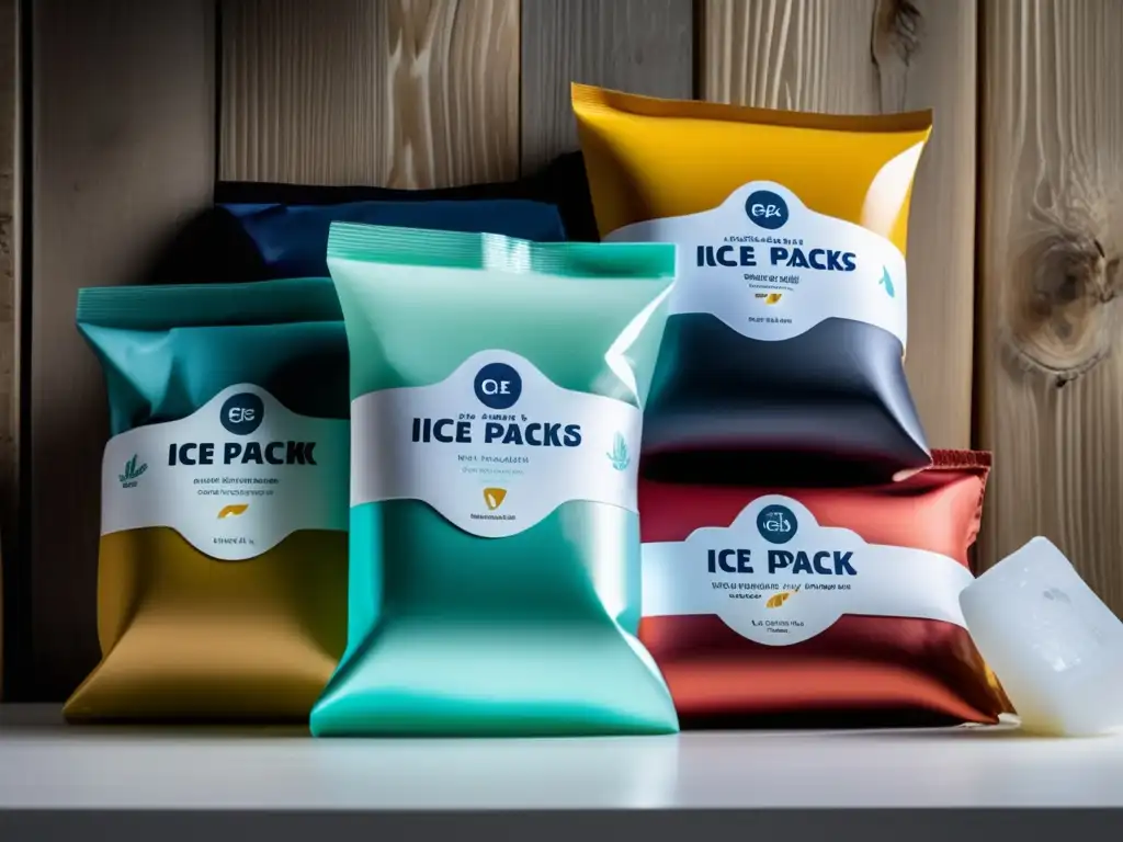 A charming display of icy delights - an array of colorful ice packs artfully arranged on a white table, illuminated by soft, natural lighting